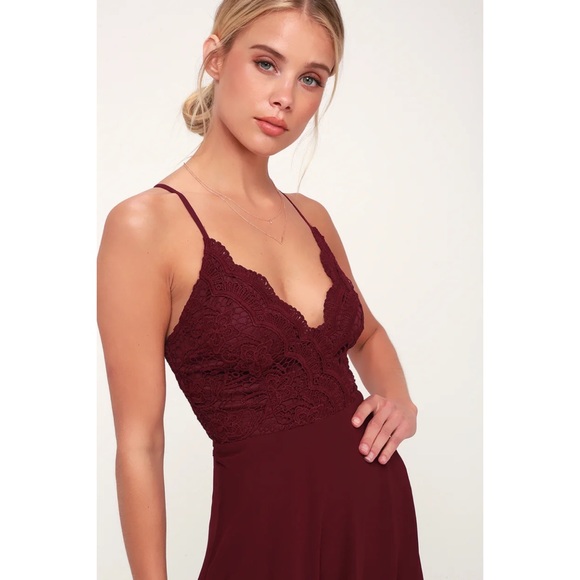 Burgundy Lace Top Maxi Dress - Picture 2 of 6